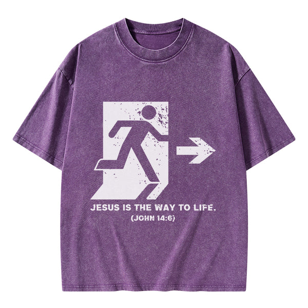 GC-WTSA1924 Jesus Is The Way To Live Christian Washed T-Shirt