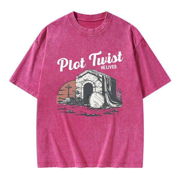 Plot Twist He lives Christian Washed T-Shirt
