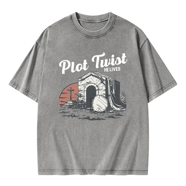 Plot Twist He lives Christian Washed T-Shirt