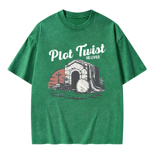 Plot Twist He lives Christian Washed T-Shirt