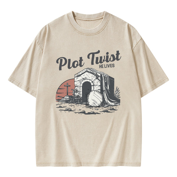 Plot Twist He lives Christian Washed T-Shirt