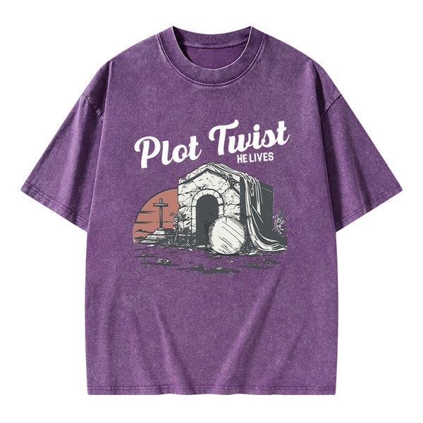 Plot Twist He lives Christian Washed T-Shirt