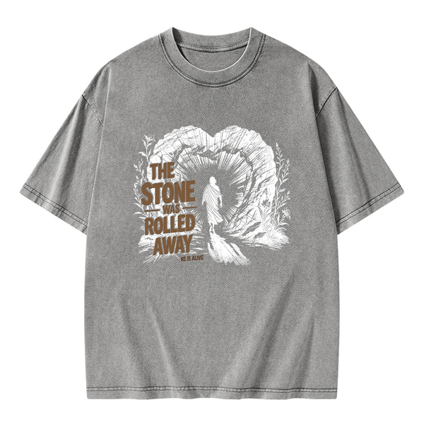 The Stone Was Rolled Away Christian Washed T-Shirt