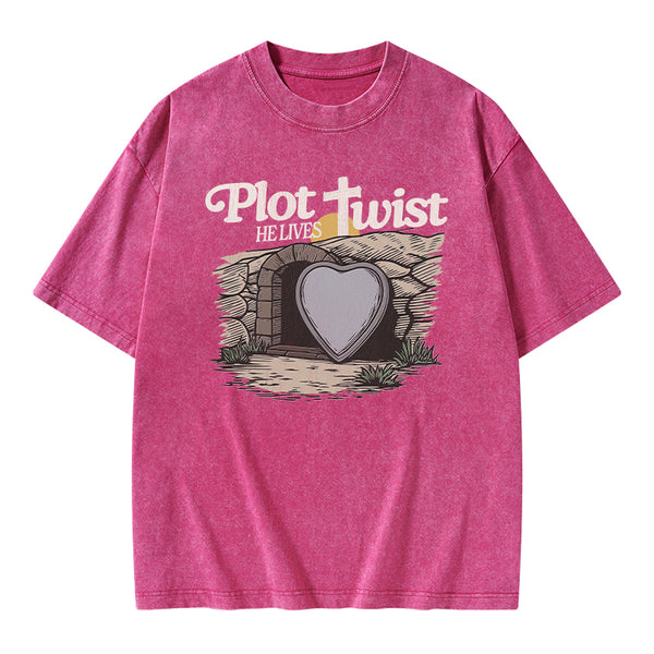 Plot Twist He Lives Christian Washed T-Shirt