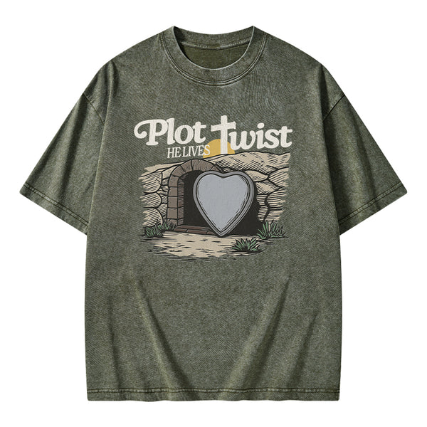 Plot Twist He Lives Christian Washed T-Shirt