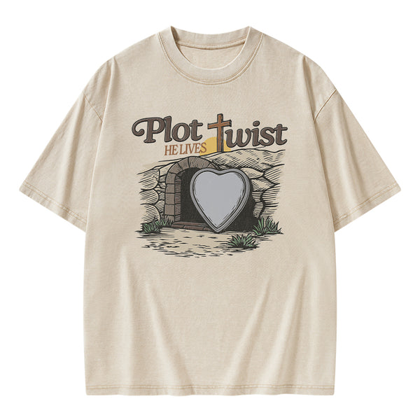 Plot Twist He Lives Christian Washed T-Shirt