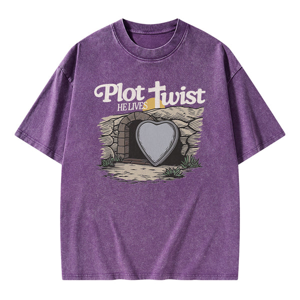 Plot Twist He Lives Christian Washed T-Shirt