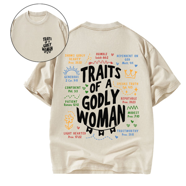 GC-WTSA2089 Traits Of A Glory Women Christian Washed T-Shirt