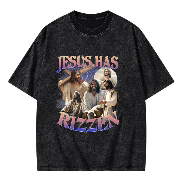 Jesus Has Rizzen Christian Washed T-Shirt