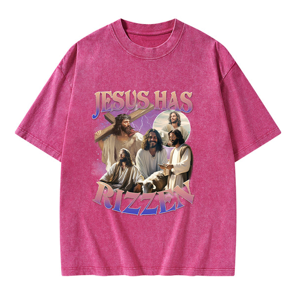 Jesus Has Rizzen Christian Washed T-Shirt