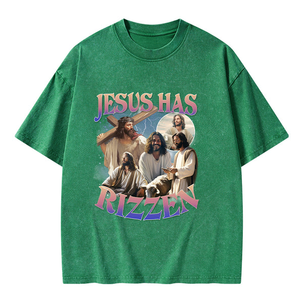 Jesus Has Rizzen Christian Washed T-Shirt