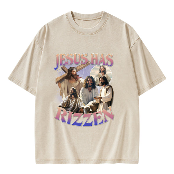 Jesus Has Rizzen Christian Washed T-Shirt