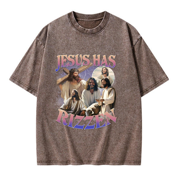 Jesus Has Rizzen Christian Washed T-Shirt