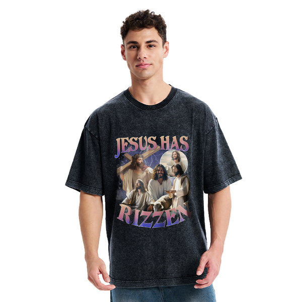 Jesus Has Rizzen Christian Washed T-Shirt