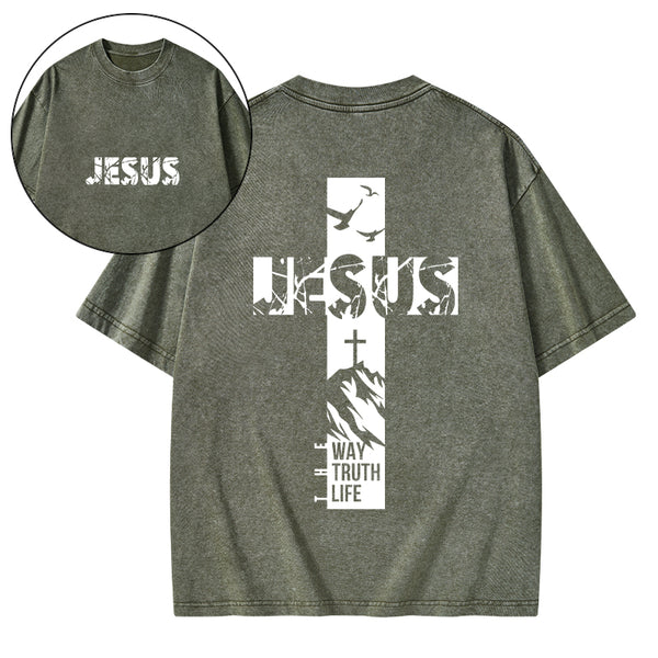Jesus The Way The Truth And The Life Christian Washed T-Shirt
