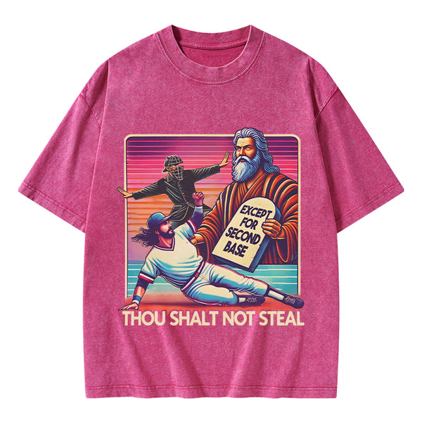 Except For Second Base Christian Washed T-Shirt