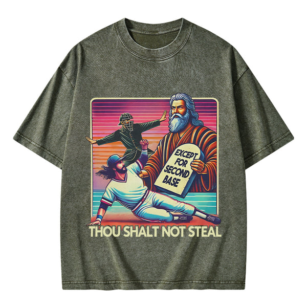 Except For Second Base Christian Washed T-Shirt