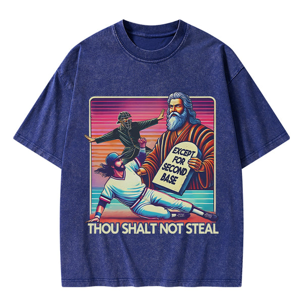 Except For Second Base Christian Washed T-Shirt