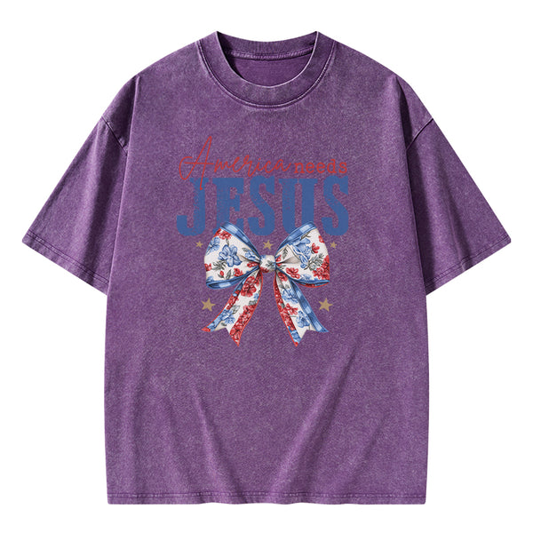 America Needs Jesus Christian Washed T-Shirt