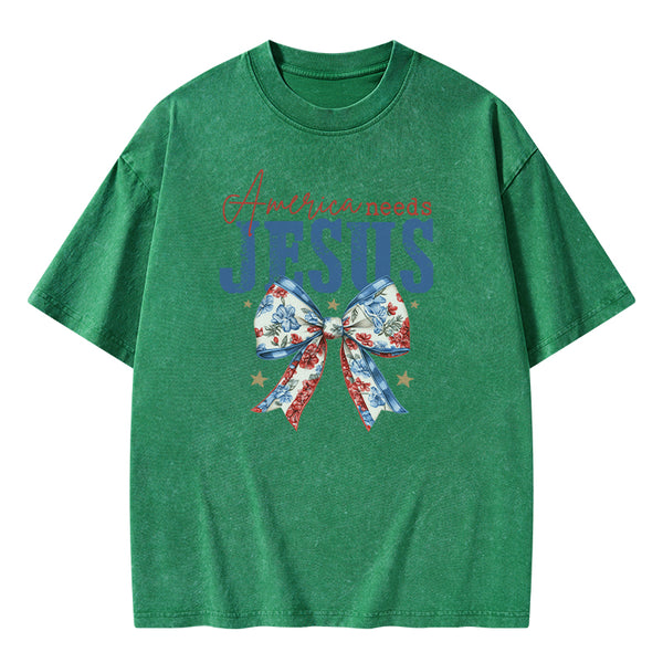 America Needs Jesus Christian Washed T-Shirt