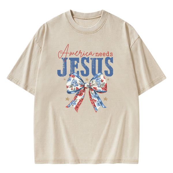 America Needs Jesus Christian Washed T-Shirt