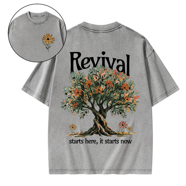 Revival Starts Here It Starts Now Christian Washed T-Shirt