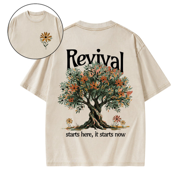 Revival Starts Here It Starts Now Christian Washed T-Shirt