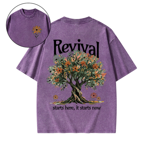 Revival Starts Here It Starts Now Christian Washed T-Shirt