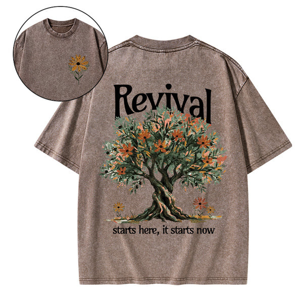 Revival Starts Here It Starts Now Christian Washed T-Shirt