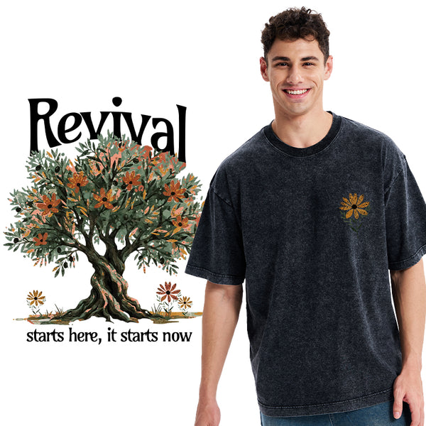 Revival Starts Here It Starts Now Christian Washed T-Shirt