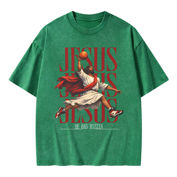 He Has Rizzin Christian Washed T-Shirt