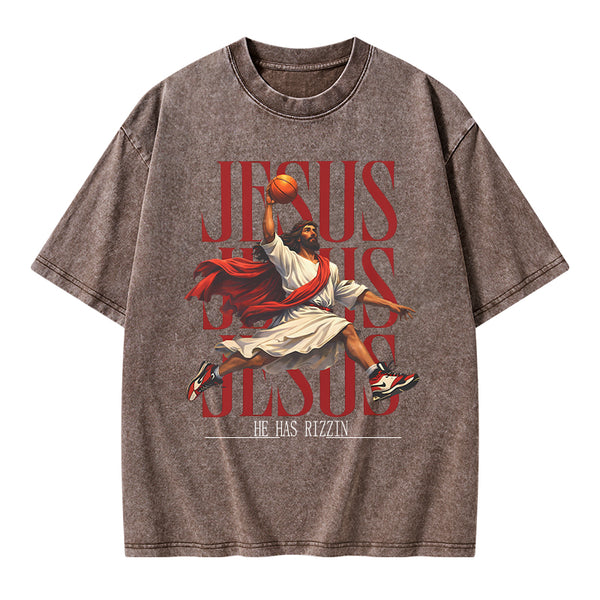 He Has Rizzin Christian Washed T-Shirt