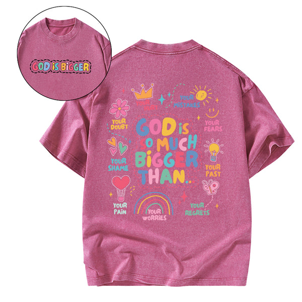 GC-WTSCJX0027 God Is Bigger Christian Washed T-Shirt