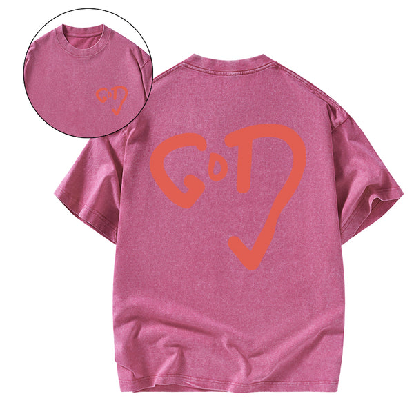God Heart Christian Washed T-Shirt