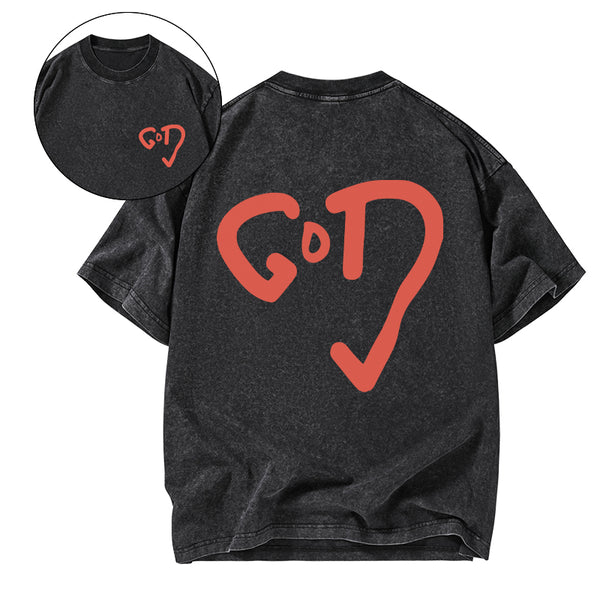 God Heart Christian Washed T-Shirt