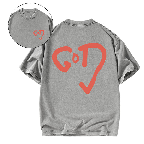 God Heart Christian Washed T-Shirt