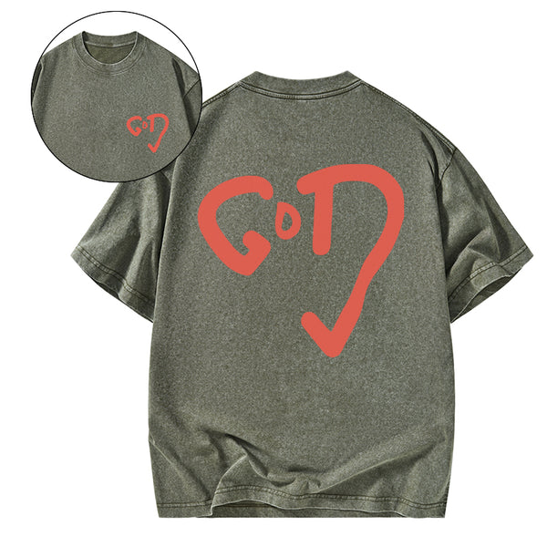 God Heart Christian Washed T-Shirt