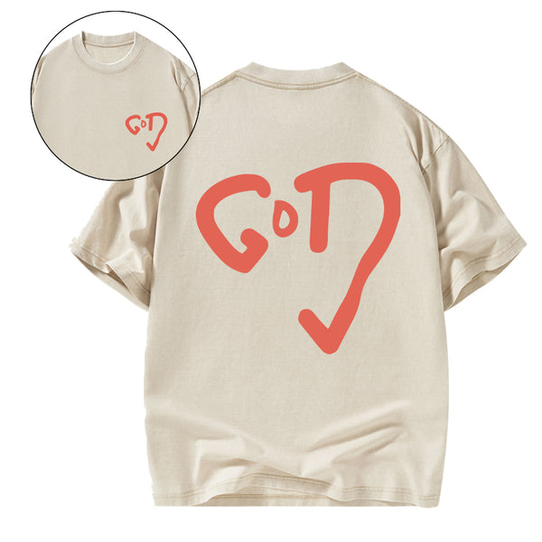 God Heart Christian Washed T-Shirt