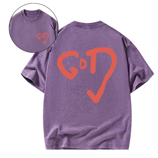 God Heart Christian Washed T-Shirt