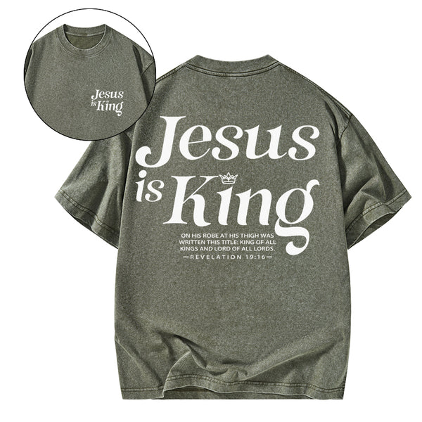 GC-WTSCJX0108 Jesus Is King Christian Washed T-Shirt