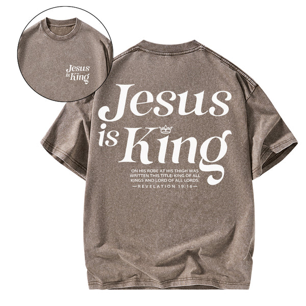 GC-WTSCJX0108 Jesus Is King Christian Washed T-Shirt