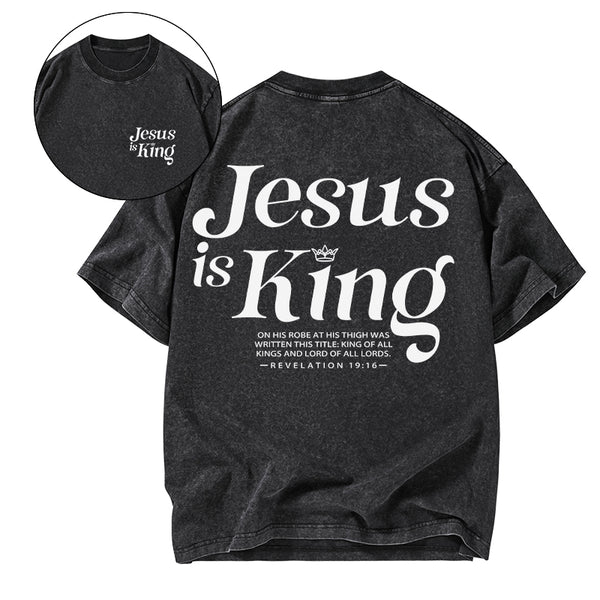 GC-WTSCJX0108 Jesus Is King Christian Washed T-Shirt