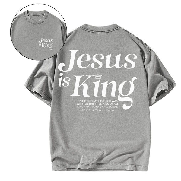 GC-WTSCJX0108 Jesus Is King Christian Washed T-Shirt