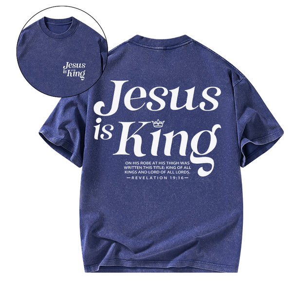 GC-WTSCJX0108 Jesus Is King Christian Washed T-Shirt