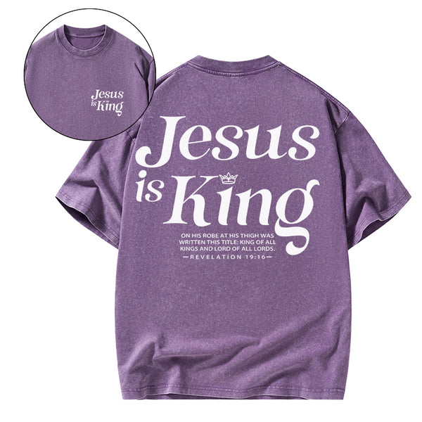 GC-WTSCJX0108 Jesus Is King Christian Washed T-Shirt