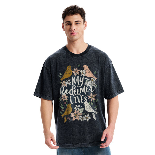 My Redeemer Lives Christian Washed T-Shirt