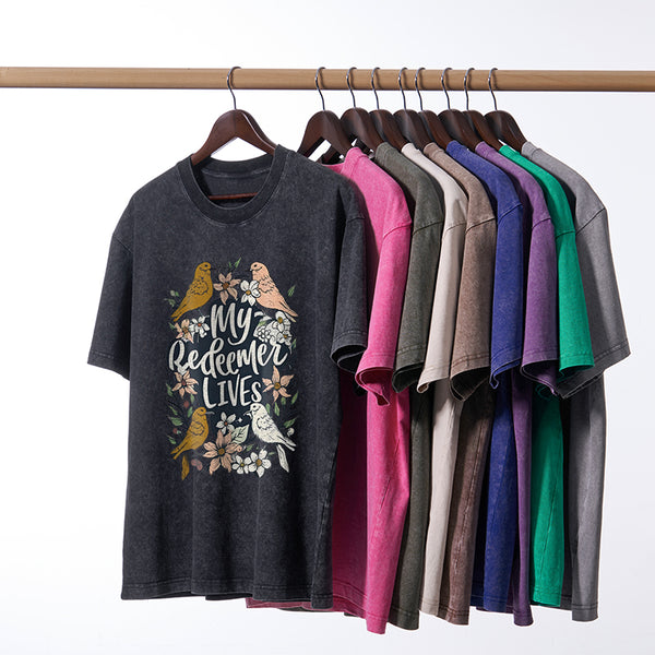 My Redeemer Lives Christian Washed T-Shirt