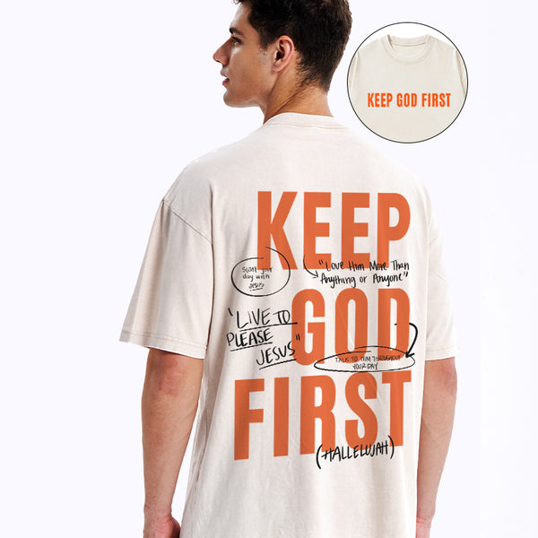 GC-WTSFK0016 Keep God First Christian Washed T-Shirt