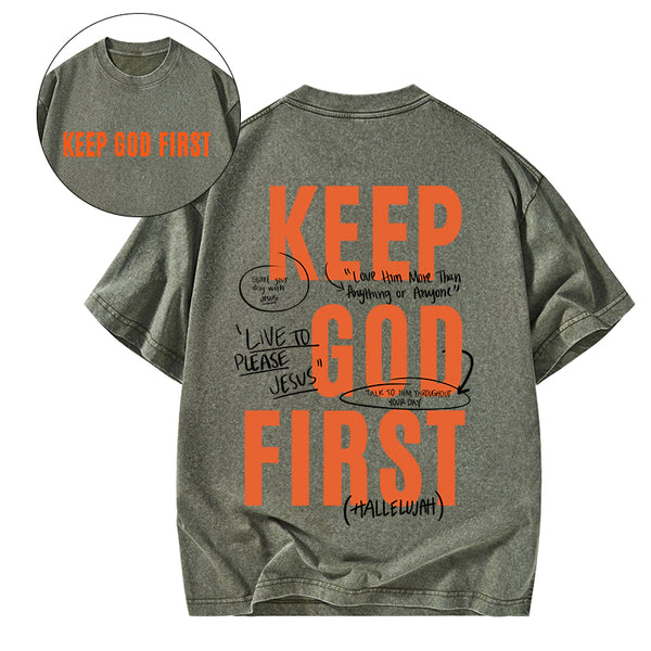 GC-WTSFK0016 Keep God First Christian Washed T-Shirt