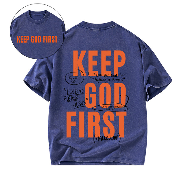 GC-WTSFK0016 Keep God First Christian Washed T-Shirt